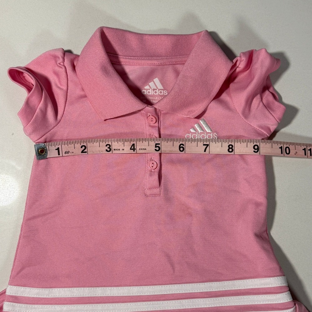 Adidas Polo Dress Baby Girls 9M Pink Excellent Ruffle Tiered 3-Stripe Logo - Picture 7 of 8